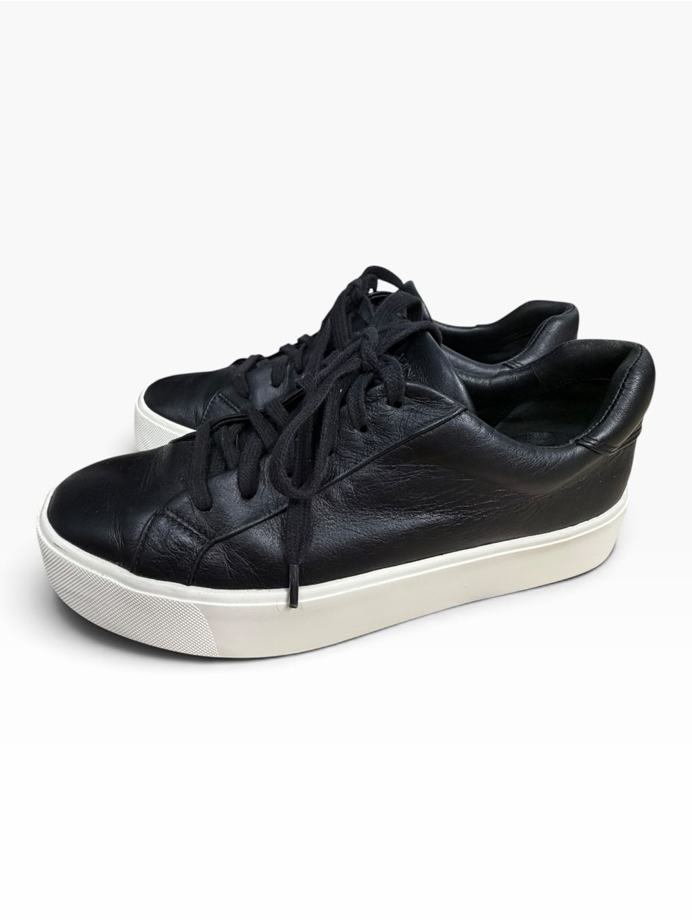 Vince Benfield Black Leather Platform Sneakers White Sole Womens Size 7.5 Shoe